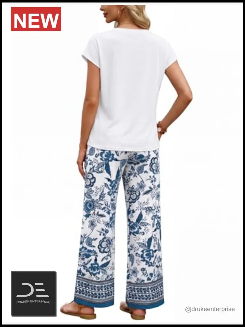 Matching Two Piece Set - Cap Sleeve Top & Wide Leg Pants